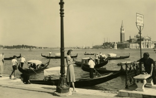 Venedig 1952, Schiffanlegestelle und Insel San Giorgio Maggiore
