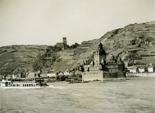 Kaub 1938, die Burgen Pfalzgrafenstein und Gutenfels